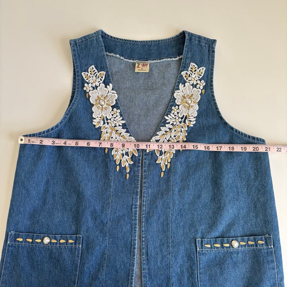 Vintage 90s Cactus California Lace Applique Blue Jean Denim Vest Women’s Medium - Picture 5 of 8